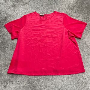 Kathie Lee Chiffon Blouse Womens 26W Plus Pink Short Sleeve Round Neck Casual